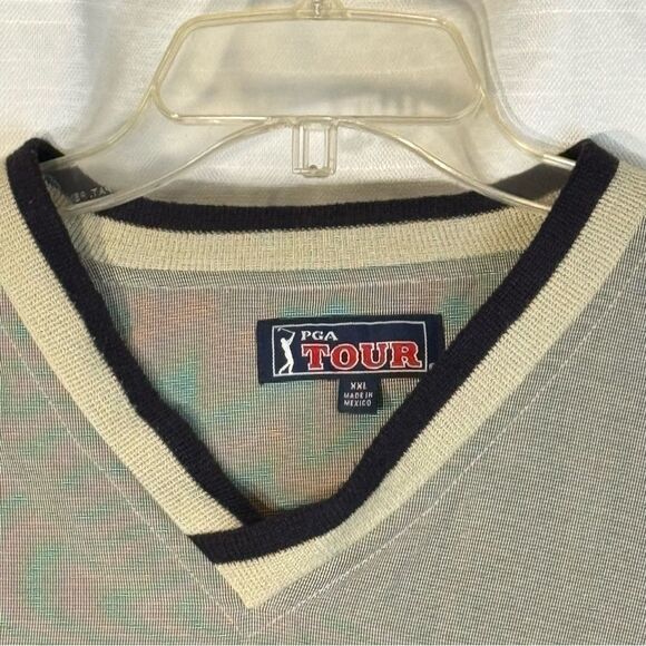 PGA TOUR size XXL vintage pullover long sleeve lined tan and black knit trim - Picture 3 of 7